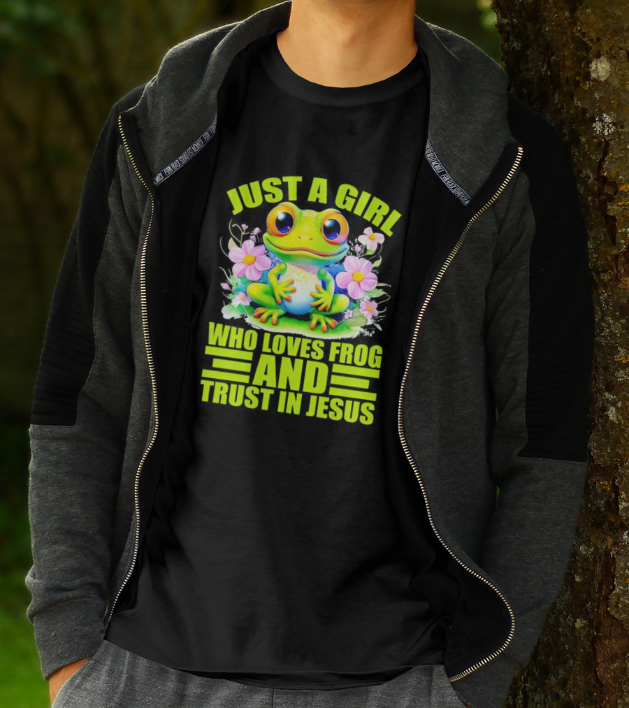 Just A Girl Who Loves Frog And Trust In Jesus With Flowers T-Shirt
