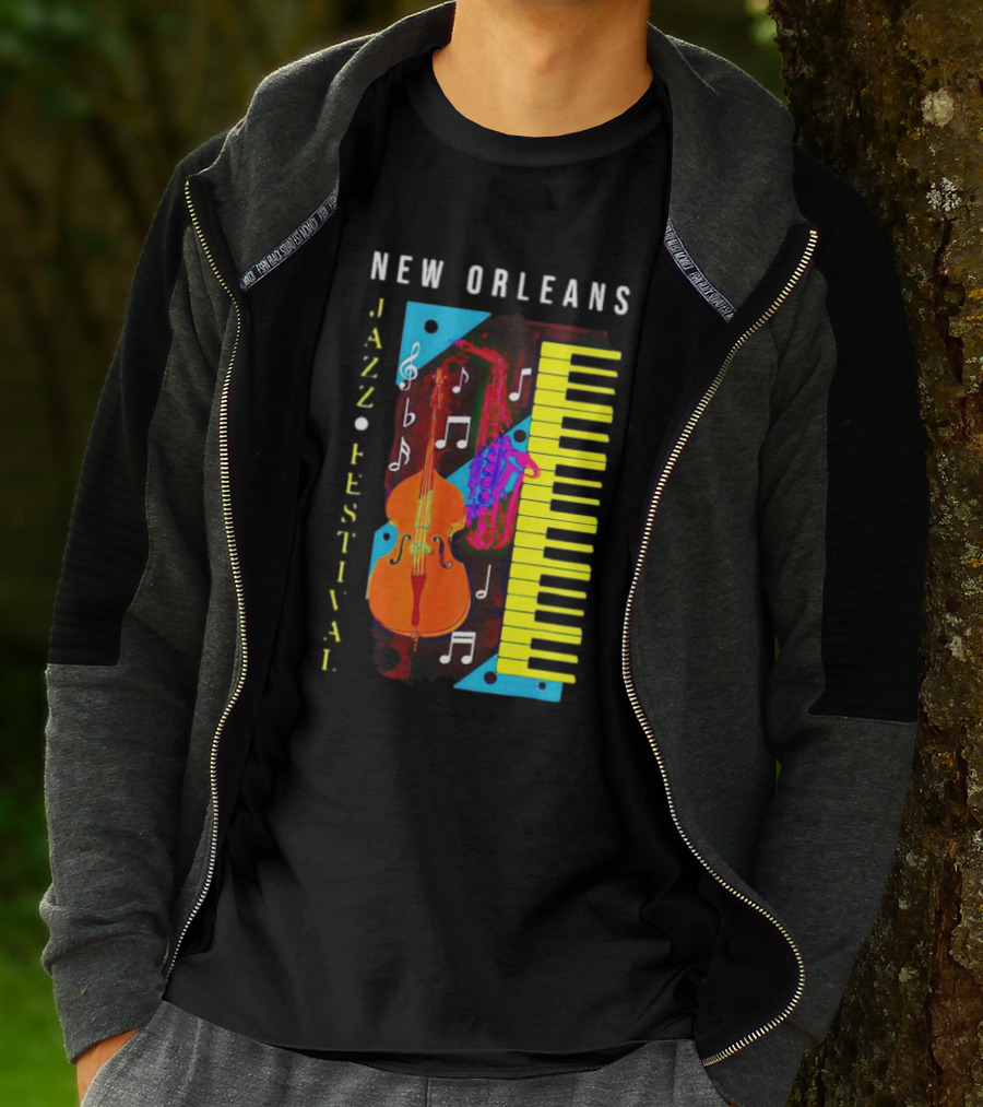 New Orleans Jazz Festival Music Notes Piano And Instruments T-Shirt