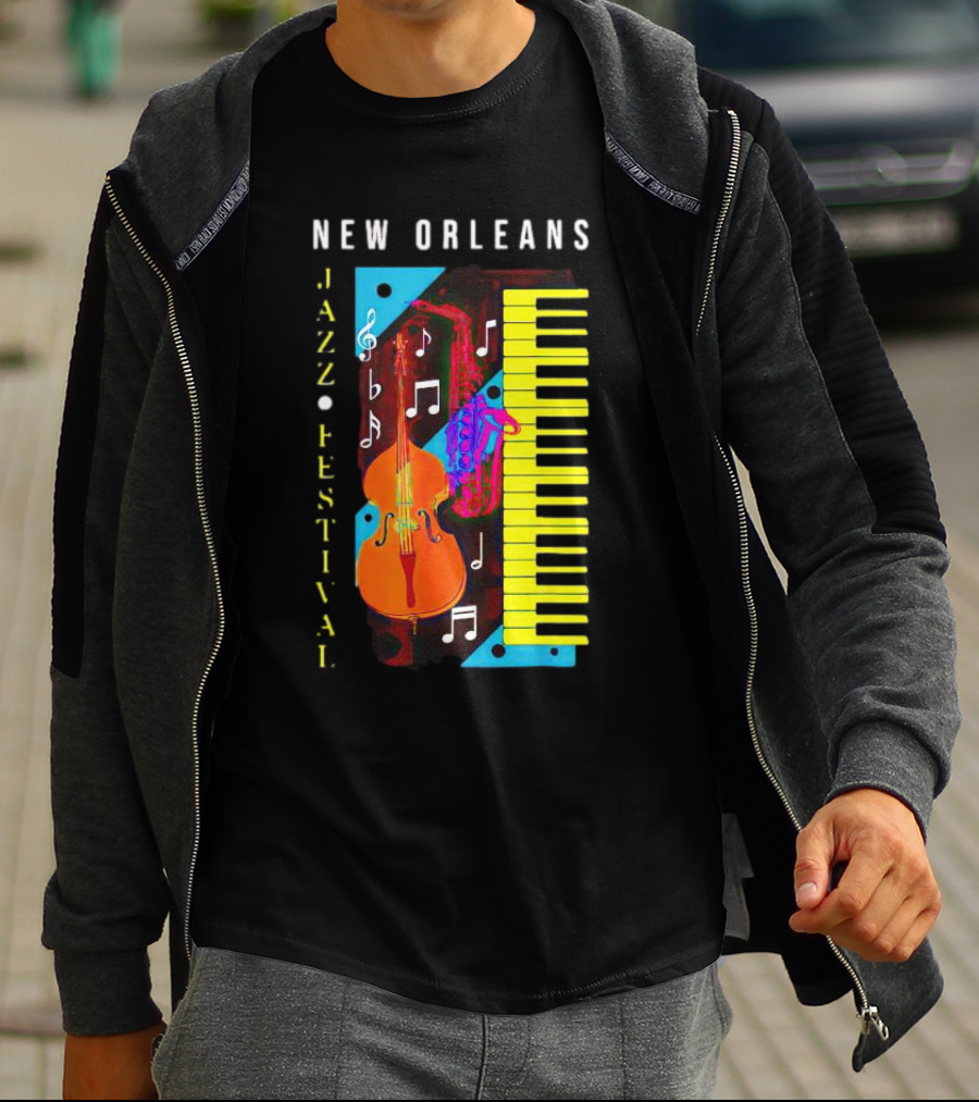 New Orleans Jazz Festival Music Notes Piano And Instruments T-Shirt