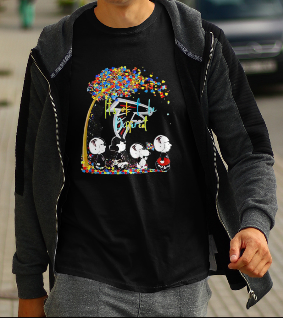 Atlanta Falcons Peanuts Characters Autism Fall It's Ok To Be Different T-Shirt