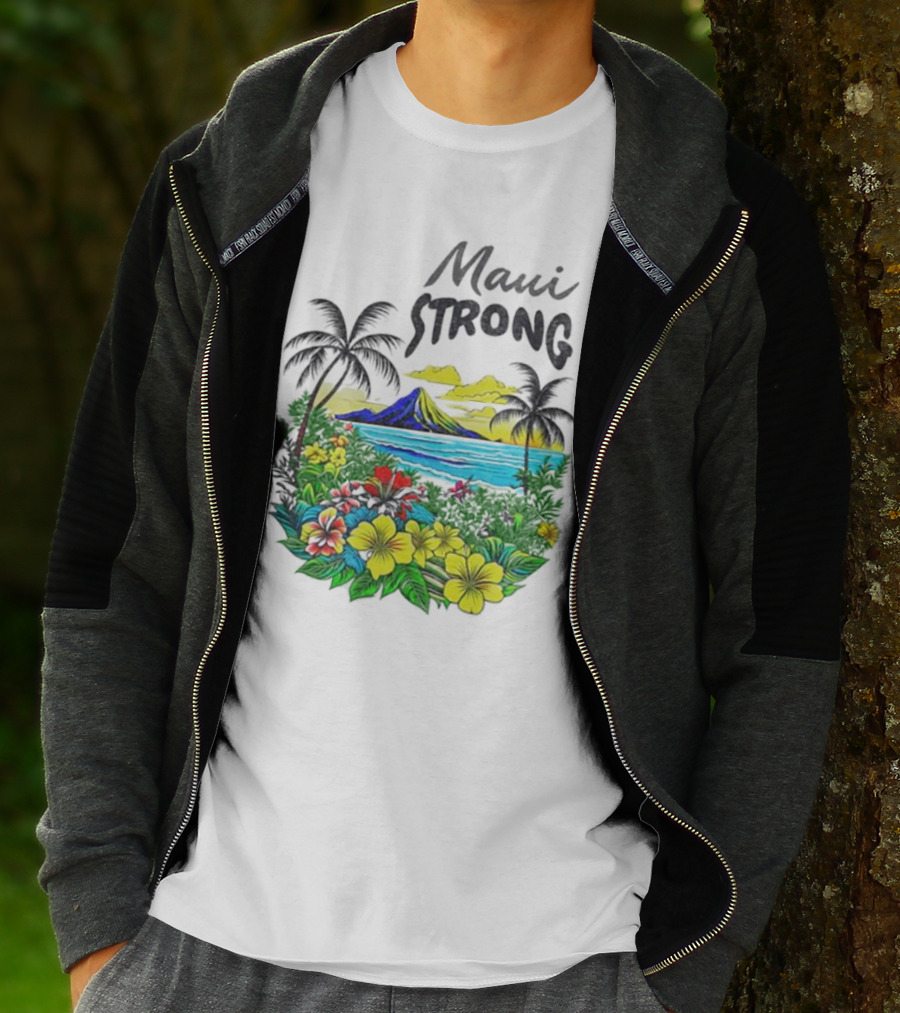 Maui Strong Fundraiser Helping Maui Fire Relief Efforts Vibrant Hawaiian Island Scene T-Shirt