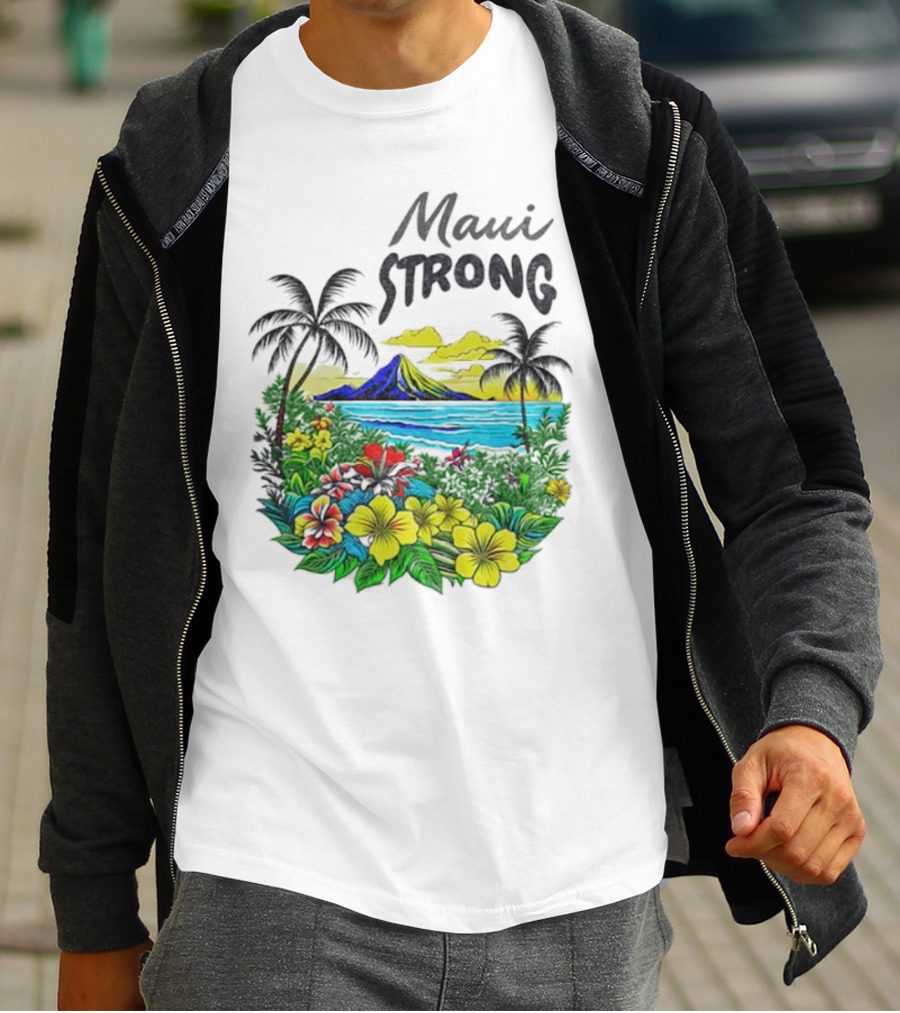 Maui Strong Fundraiser Helping Maui Fire Relief Efforts Vibrant Hawaiian Island Scene T-Shirt