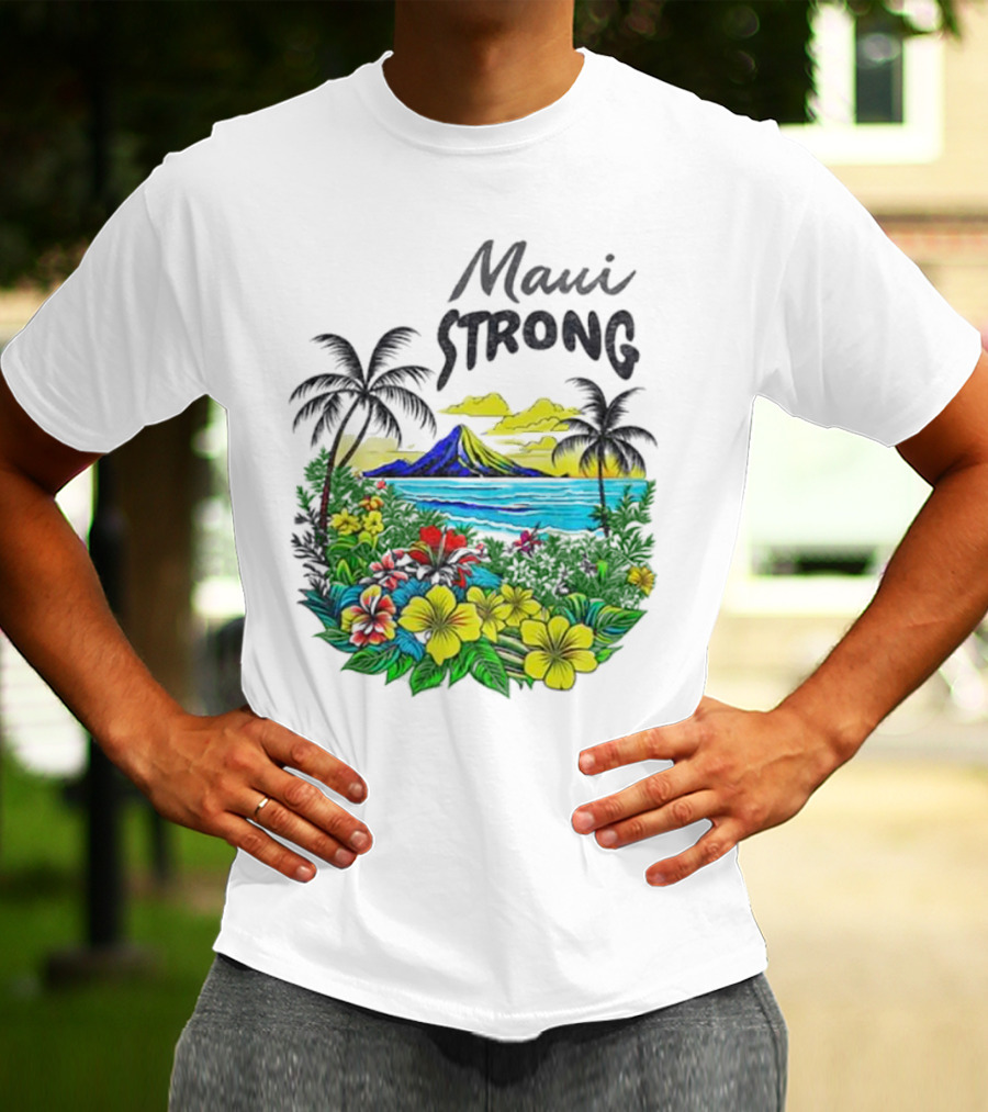 Maui Strong Fundraiser Helping Maui Fire Relief Efforts Vibrant Hawaiian Island Scene T-Shirt