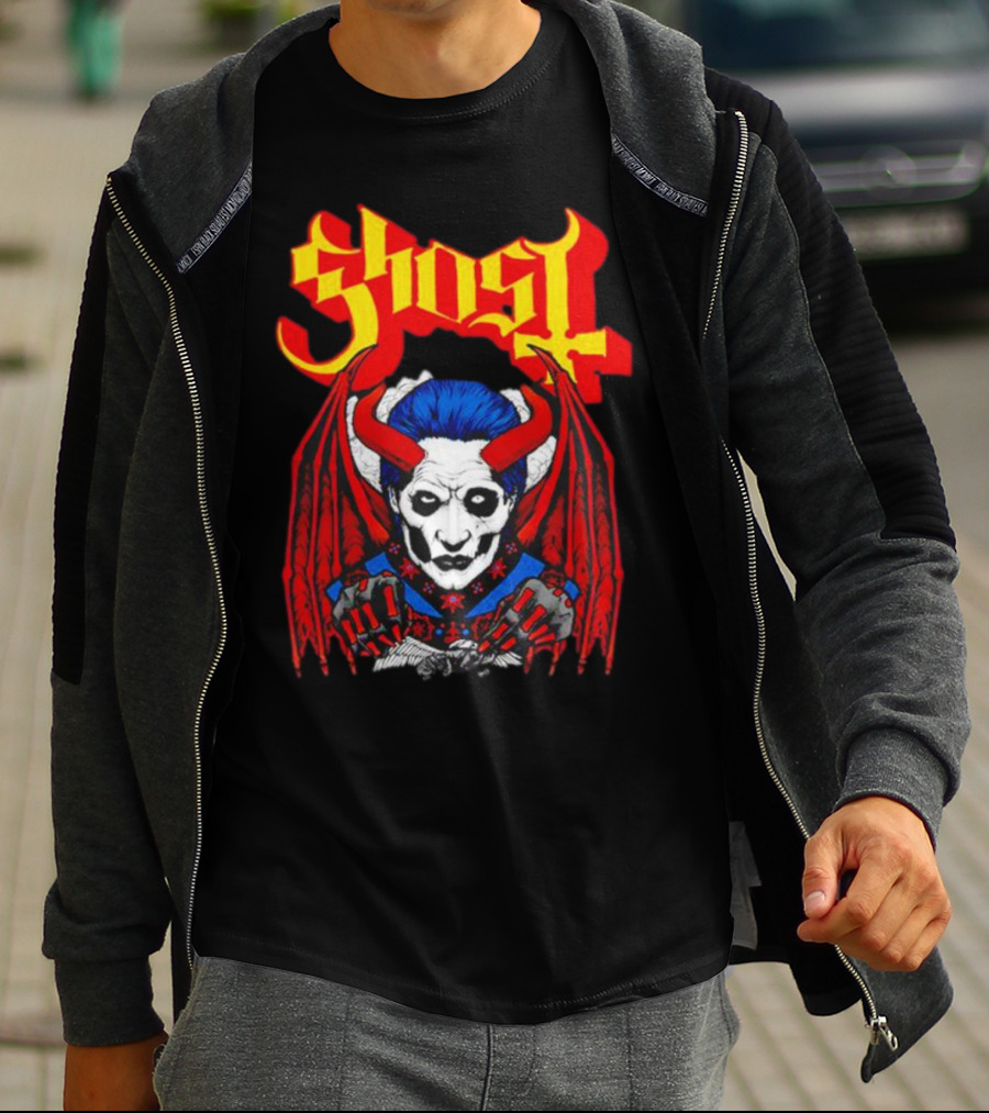 Ghost Demonic Red Horned Figure X Post Mortem Horror Wings T-Shirt