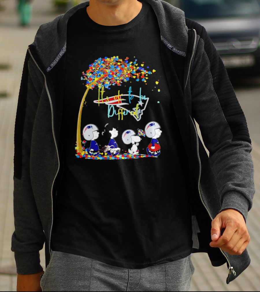 New England Patriots Peanuts Characters It's Okay To Be Different Autism Fall T-Shirt