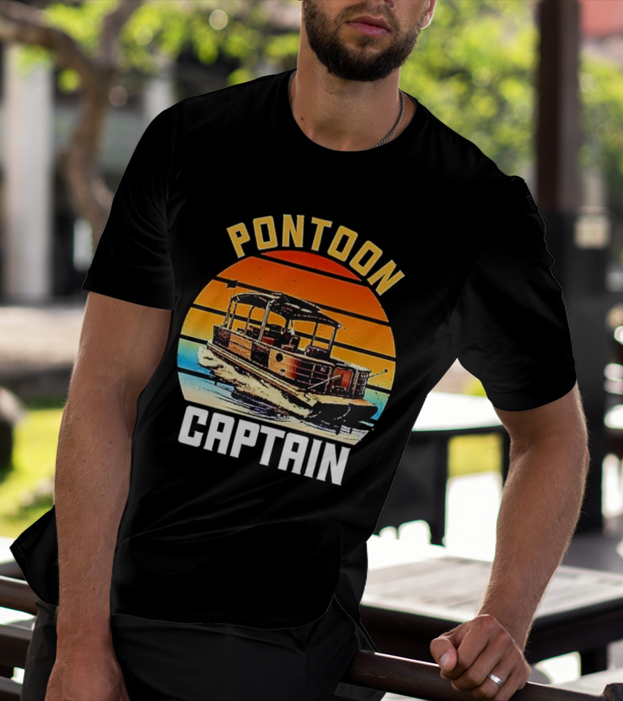 Pontoon Captain Vintage Retro Sunset Boat T-Shirt