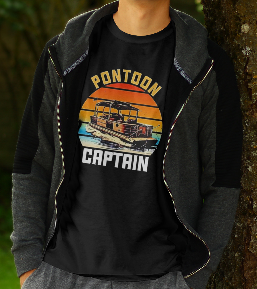 Pontoon Captain Vintage Retro Sunset Boat T-Shirt