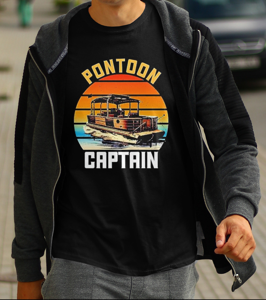 Pontoon Captain Vintage Retro Sunset Boat T-Shirt