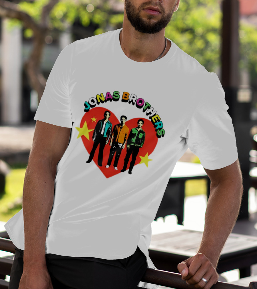 Jonas Brothers Heart Colorful Text With Stars And Figures T-Shirt