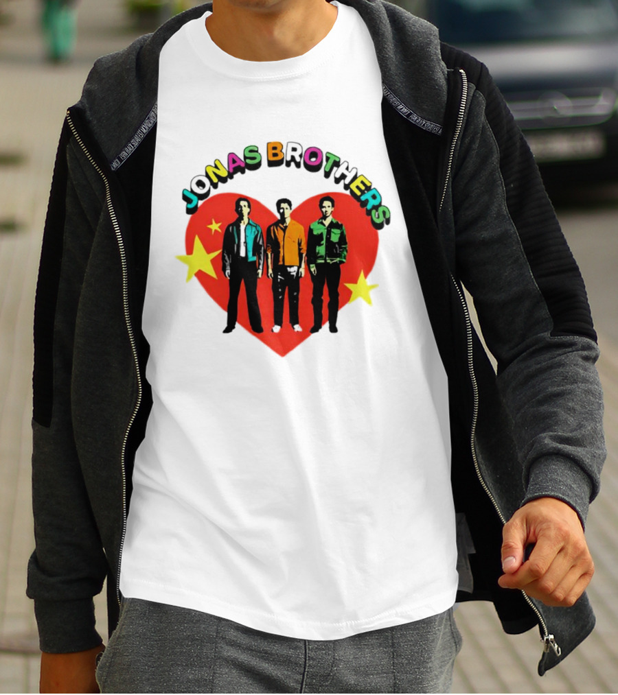Jonas Brothers Heart Colorful Text With Stars And Figures T-Shirt