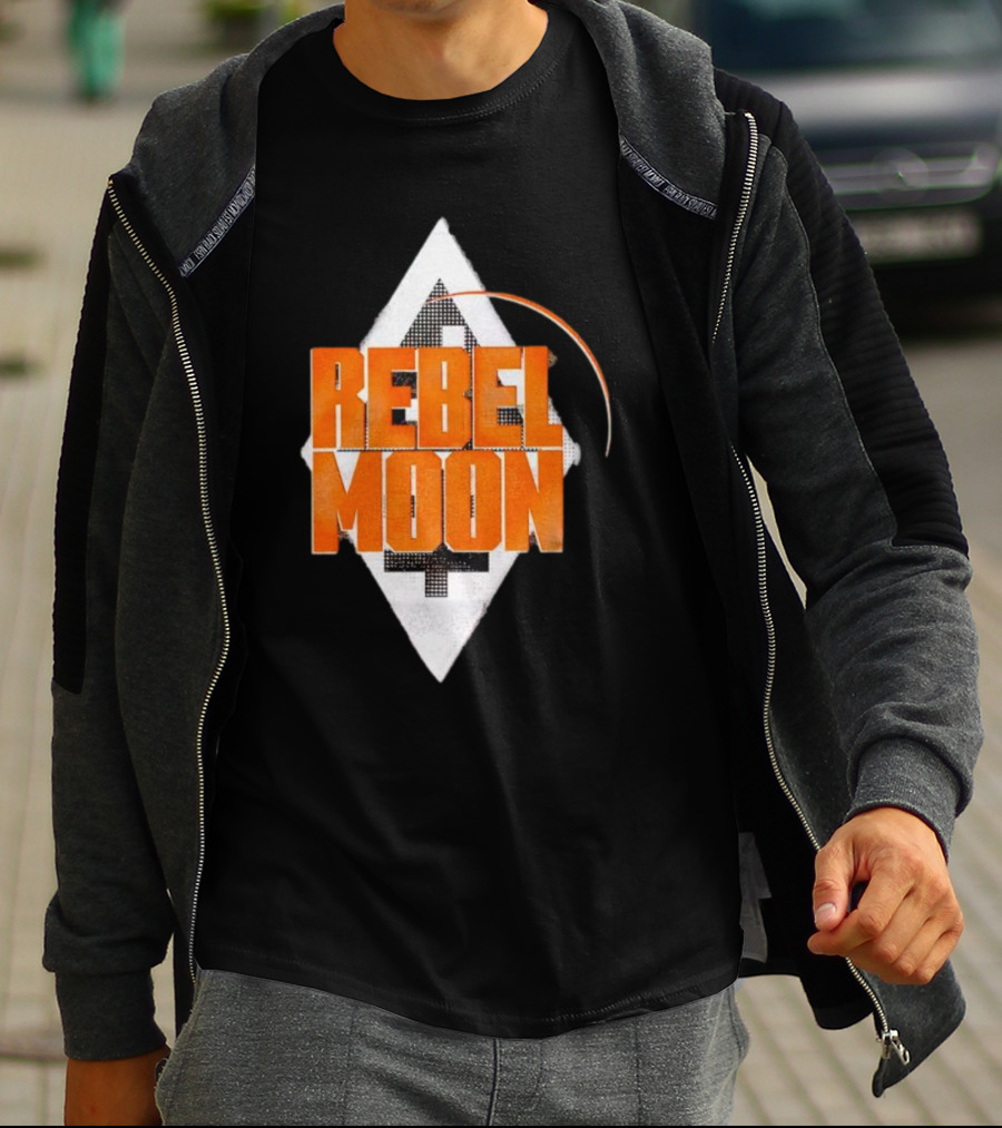 Rebel Moon Diamond Badge Icon Orange Text T-Shirt