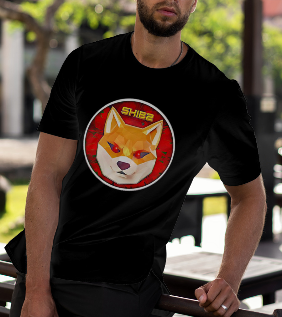 SHIB2 Polygonal Dog Face Red Circle T-Shirt