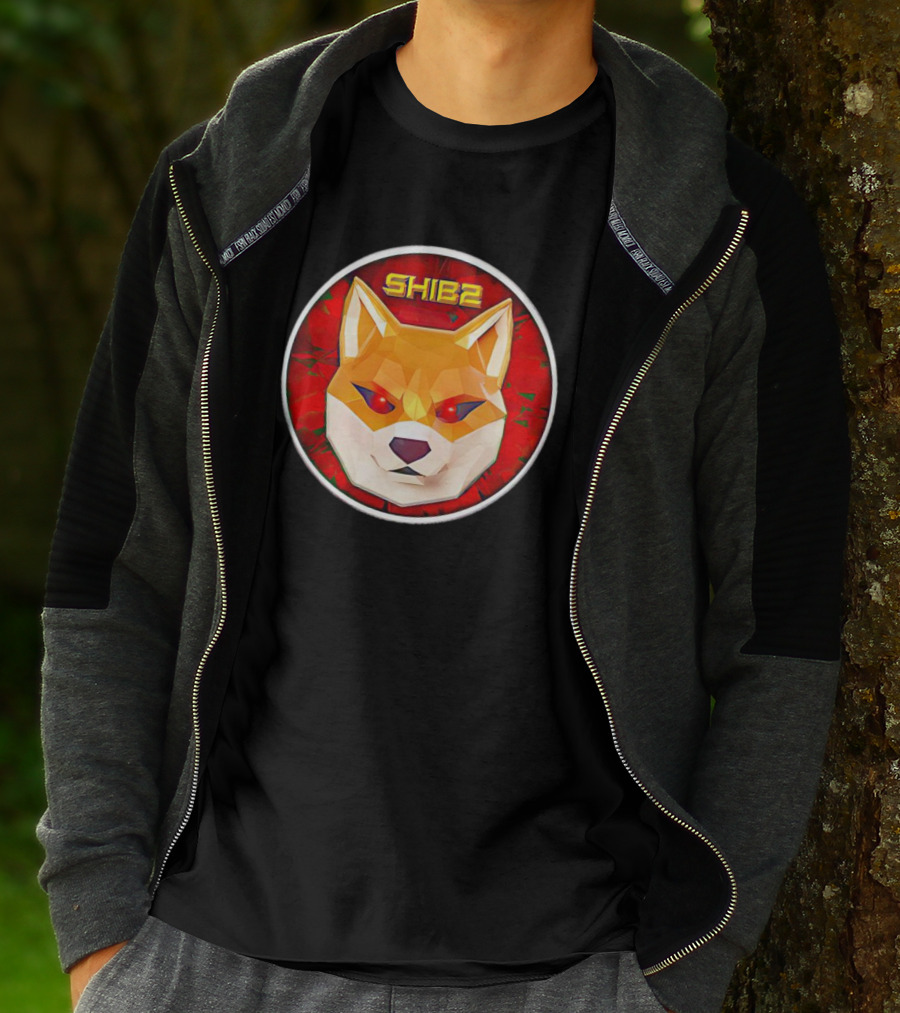 SHIB2 Polygonal Dog Face Red Circle T-Shirt