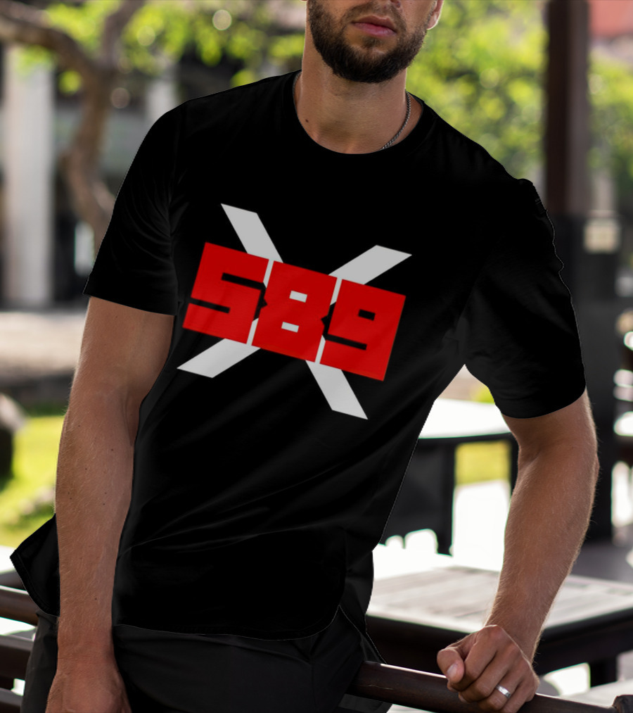 XRP 589 Bold Red On Black With White X T-Shirt