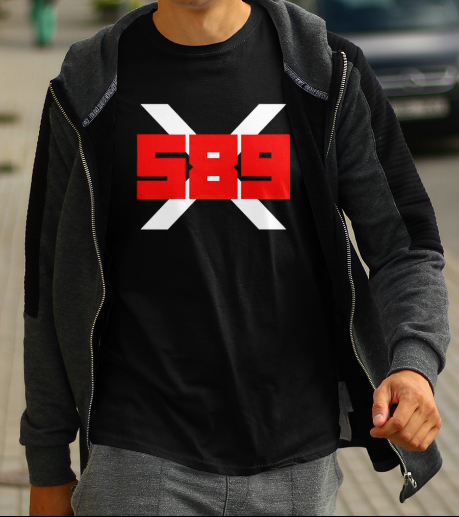 XRP 589 Bold Red On Black With White X T-Shirt