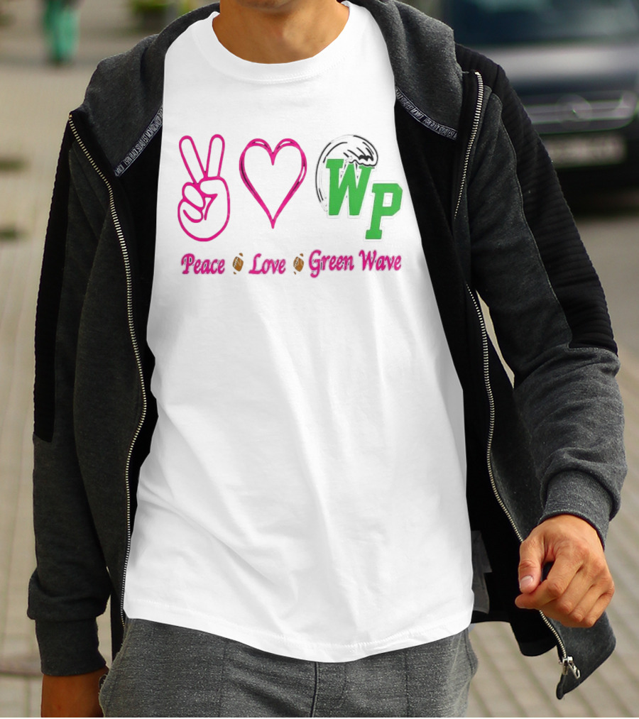 Peace Love Football WP Green Wave T-Shirt