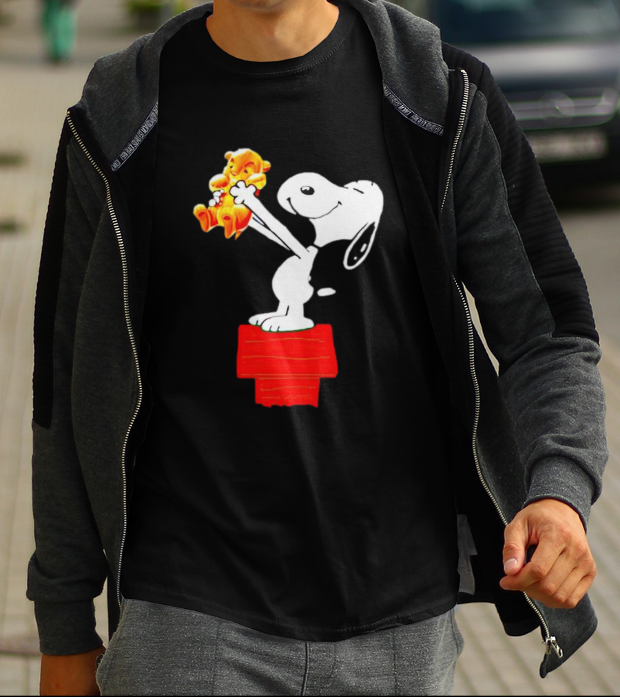 Snoopy Holding Simba From Lion King Scene T-Shirt
