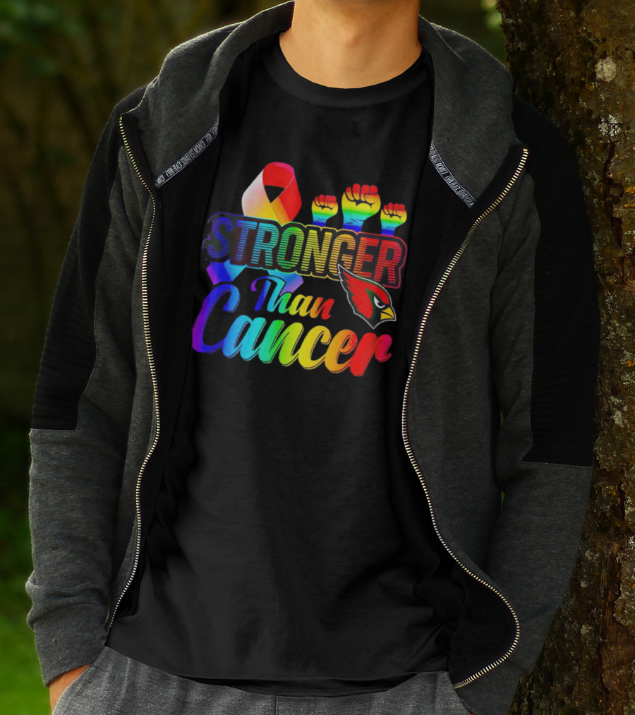 Arizona Cardinals Stronger Than Cancer Rainbow Ribbon Fists T-Shirt
