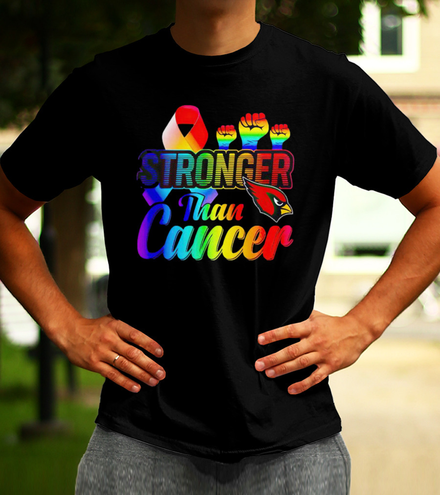 Arizona Cardinals Stronger Than Cancer Rainbow Ribbon Fists T-Shirt