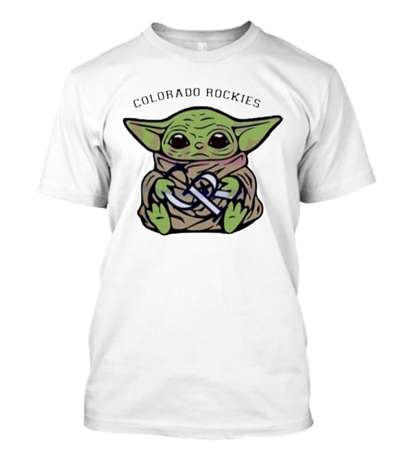 Baby Yoda Hugging Colorado Rockies T-Shirt