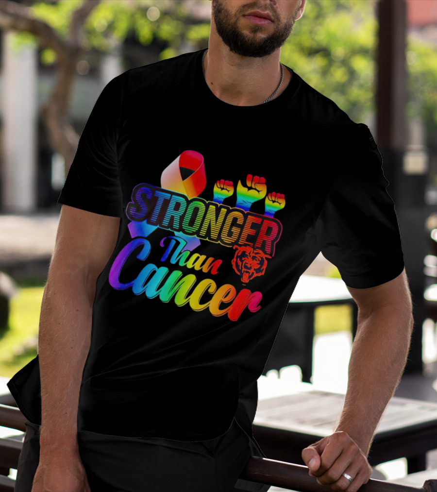 Stronger Than Cancer Chicago Bears Rainbow Ribbon Fists T-Shirt
