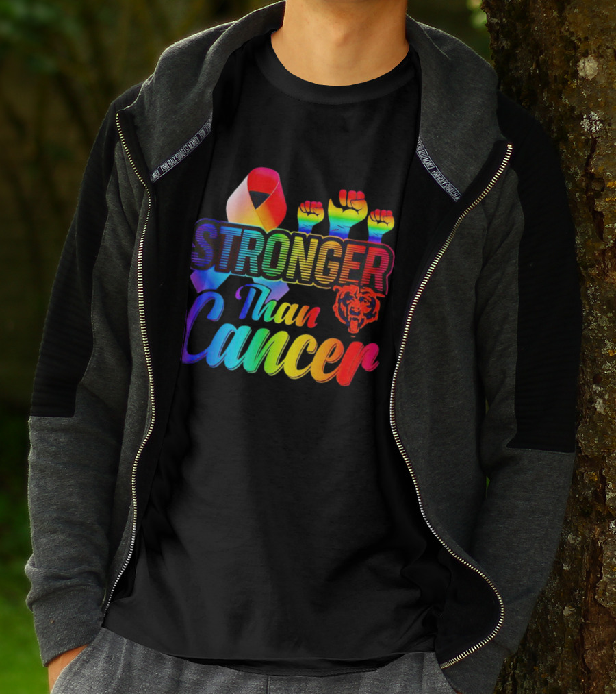 Stronger Than Cancer Chicago Bears Rainbow Ribbon Fists T-Shirt