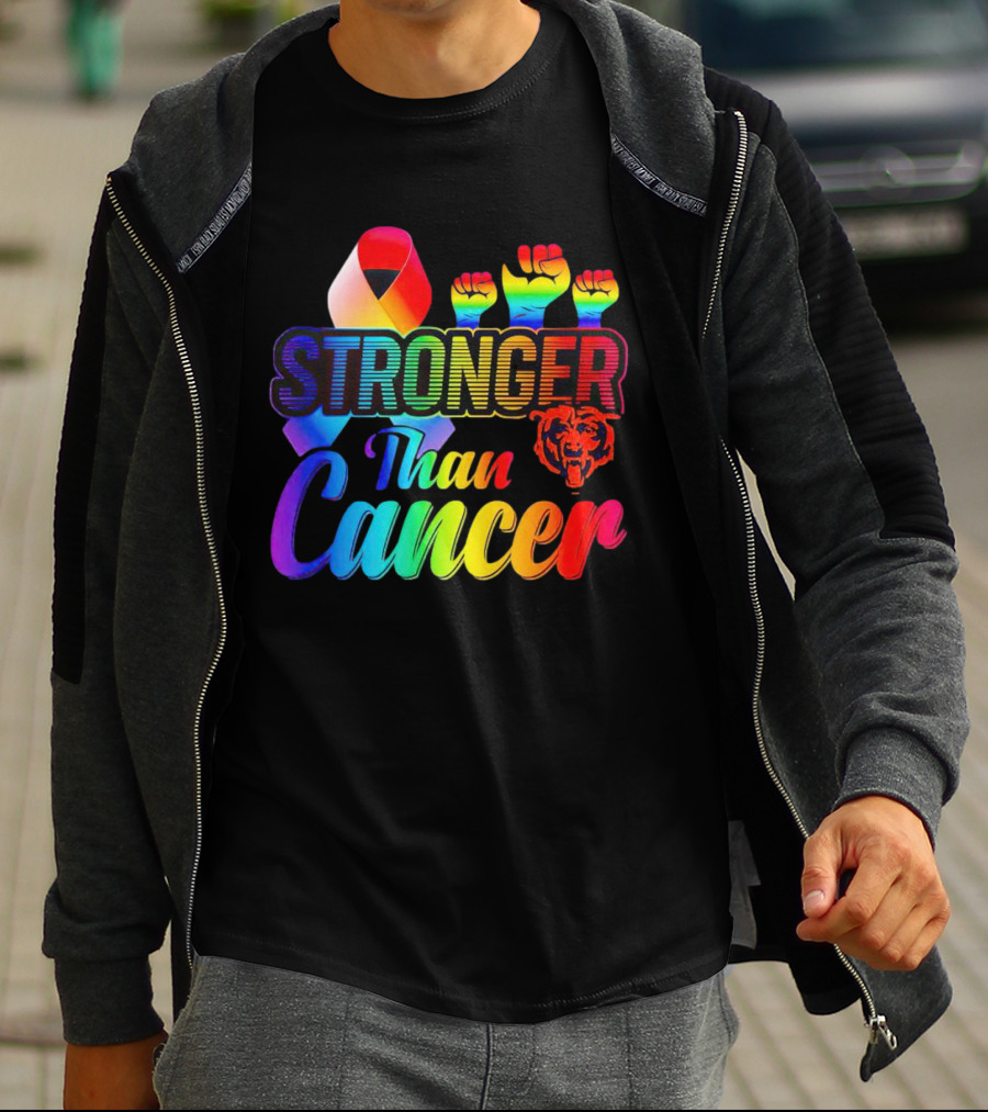 Stronger Than Cancer Chicago Bears Rainbow Ribbon Fists T-Shirt