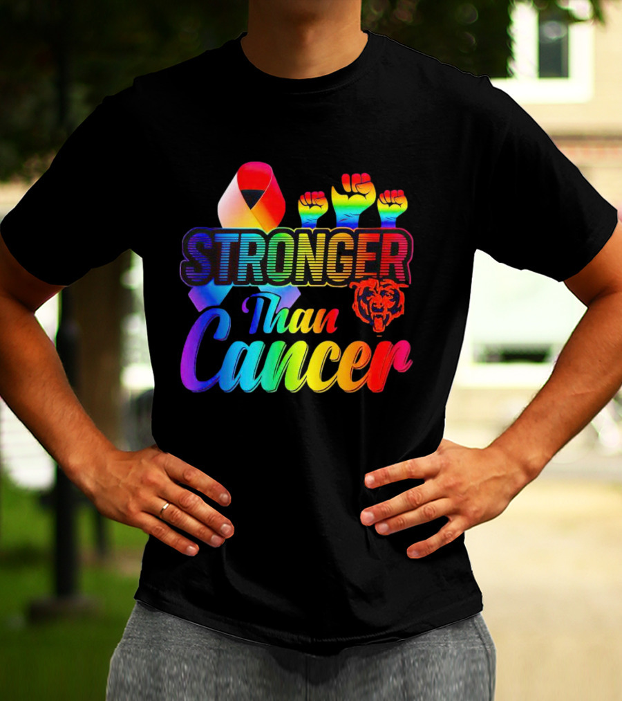 Stronger Than Cancer Chicago Bears Rainbow Ribbon Fists T-Shirt