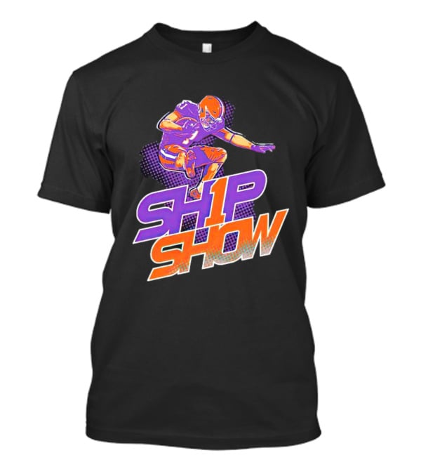 Clemson Tigers Ship Show Football Player In Orange And Purple T-Shirt