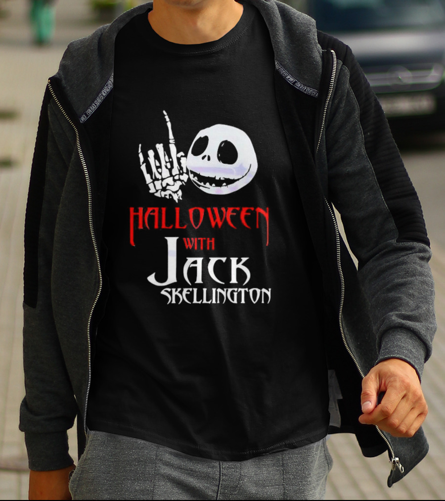 Halloween Fun With Jack Skellington's Face And Hand Gesture T-Shirt