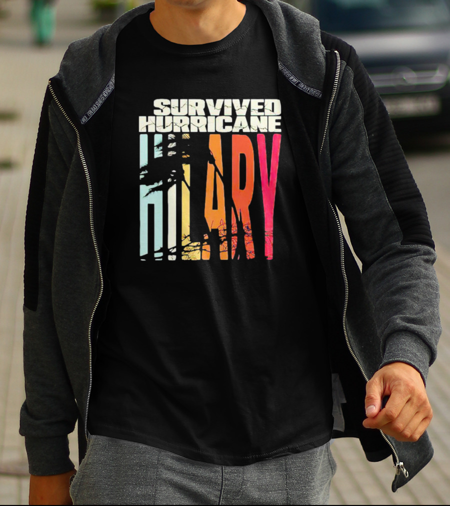 Survived Hurricane Hilary Tropical Storm Palm Trees Sunset T-Shirt