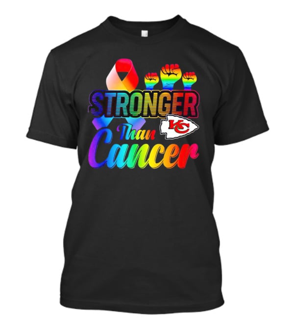 Kansas City Chiefs Stronger Than Cancer Rainbow Ribbon Fists T-Shirt