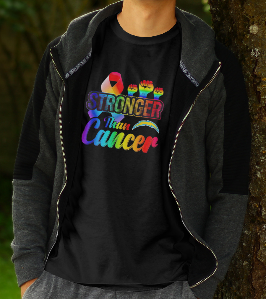 Los Angeles Chargers Stronger Than Cancer Rainbow Ribbon And Fists T-Shirt