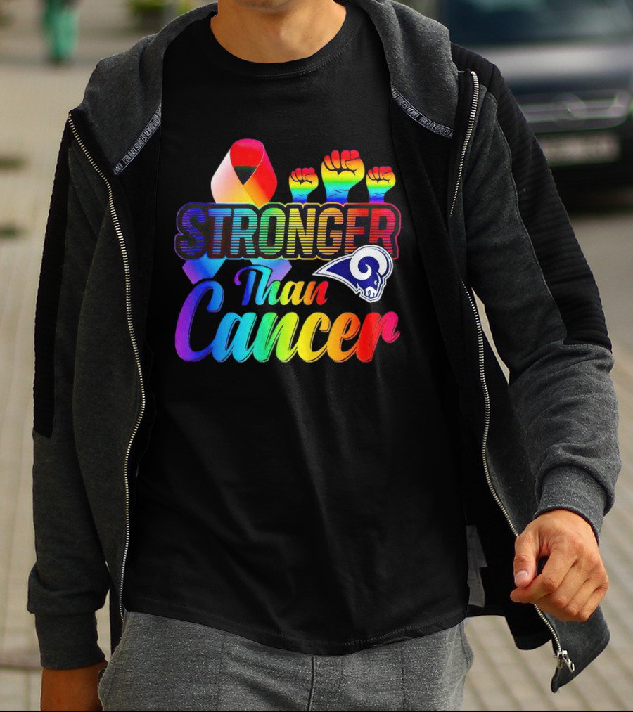 Stronger Than Cancer Los Angeles Rams Rainbow Ribbon Fists T-Shirt