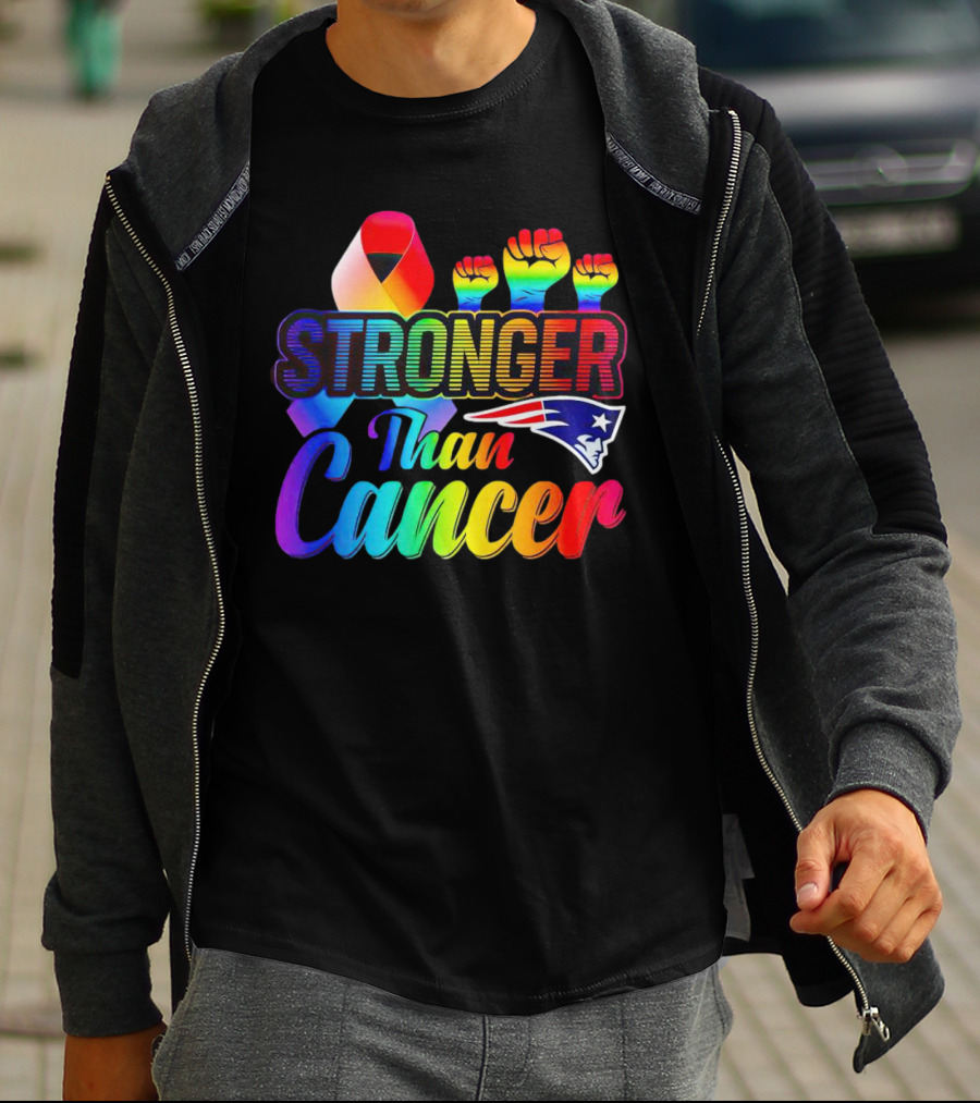Stronger Than Cancer New England Patriots Rainbow Ribbon Fists T-Shirt