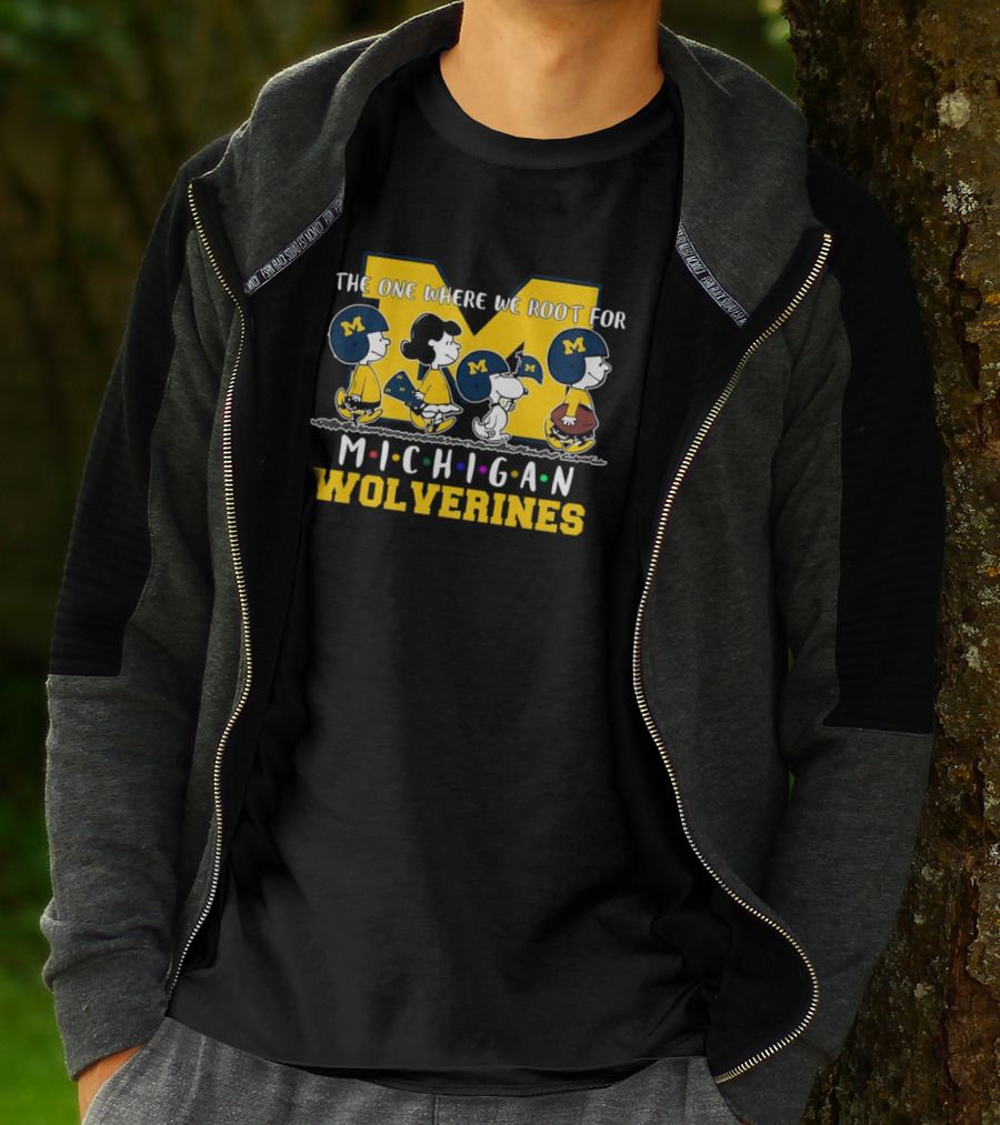 The One Where We Root For Michigan Wolverines Peanuts Characters With Michigan Helmets T-Shirt