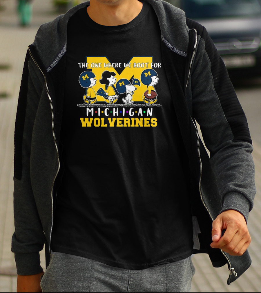 The One Where We Root For Michigan Wolverines Peanuts Characters With Michigan Helmets T-Shirt