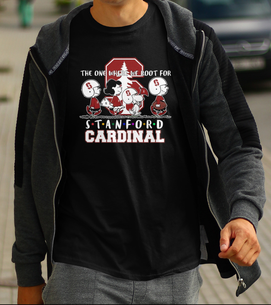 Peanuts Characters Supporting Stanford Cardinal Football With Iconic Team T-Shirt