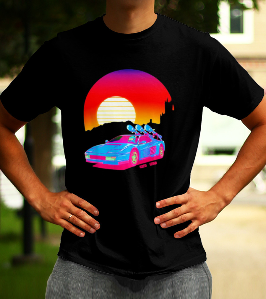 NAFO Crimea Sunset Neon Retro Car At Vibrant Skyline T-Shirt