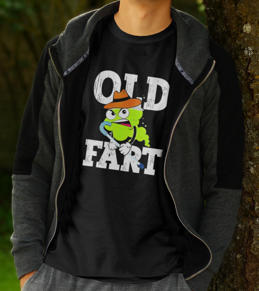 Old Fart Wearing Fedora With Cane Character T-Shirt