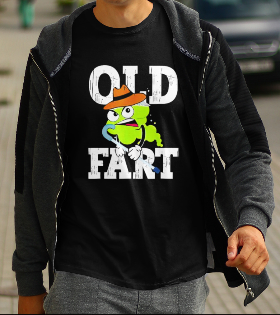 Old Fart Wearing Fedora With Cane Character T-Shirt