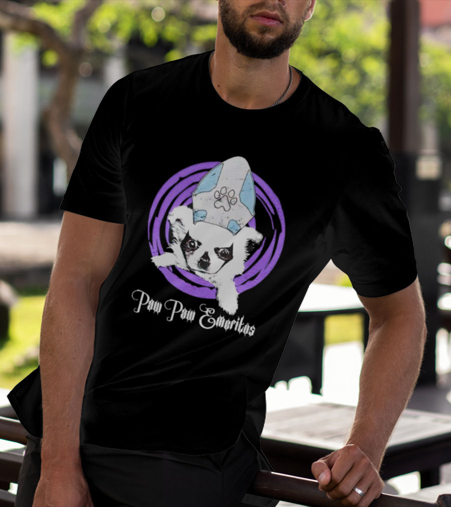 Paw Paw Emeritus Dog With White Mitre Hat And Purple Circle T-Shirt