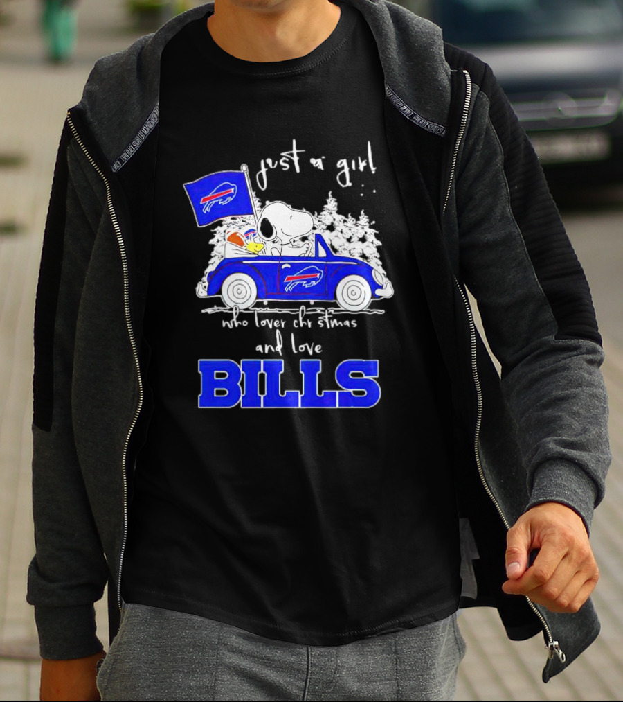 Just A Girl Who Loves Christmas And Love Bills Peanuts Characters Snoopy Buffalo Bills Car T-Shirt