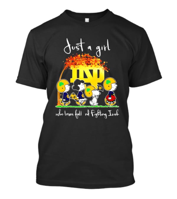 Just A Girl Who Loves Fall ND Fighting Irish Peanuts Characters T-Shirt