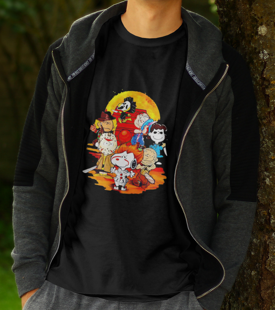 Peanuts Characters Halloween Horror Mashup With Iconic Scary Movie Villains T-Shirt