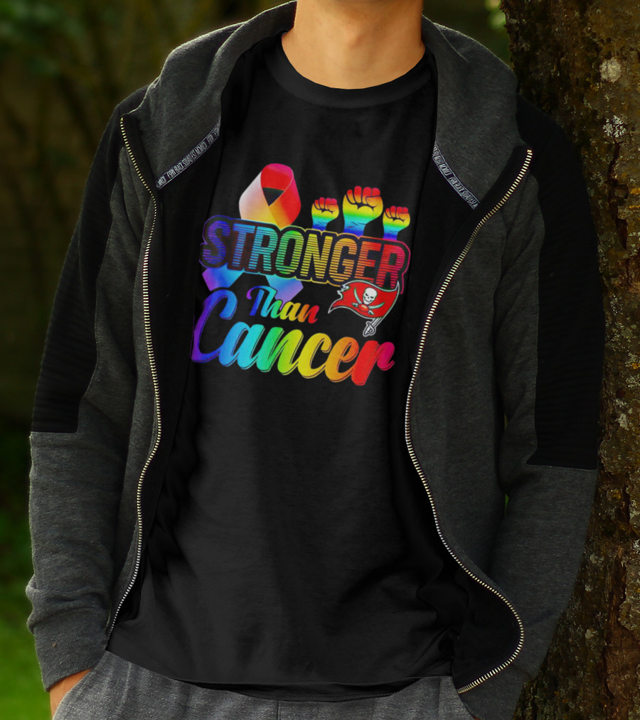 Tampa Bay Buccaneers Stronger Than Cancer Rainbow Ribbon Fists T-Shirt
