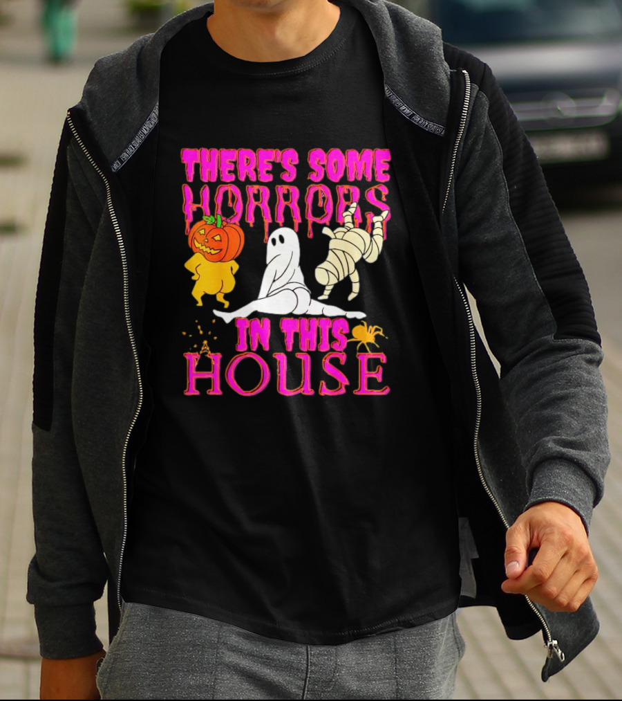 There’s Some Horrors In This House Halloween With Dancing Ghosts Pumpkins And Mummies T-Shirt