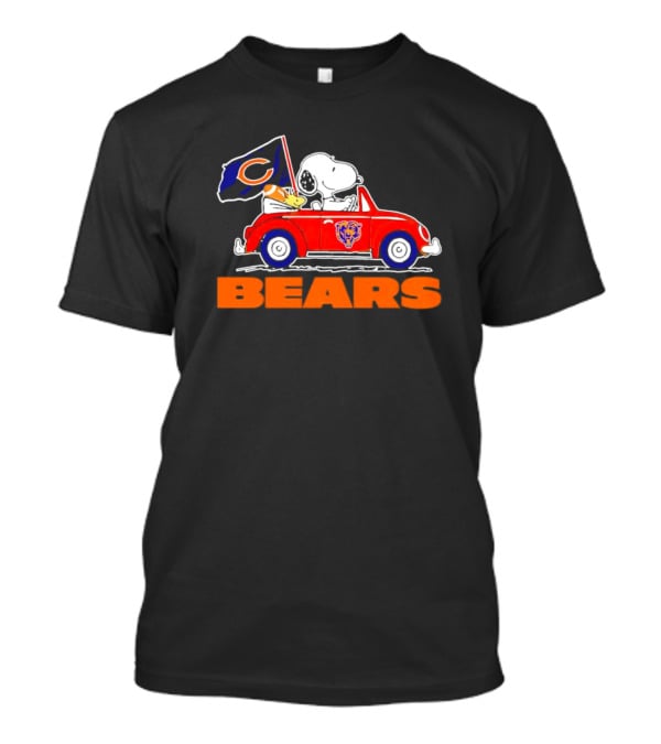 Chicago Bears Snoopy And Woodstock Driving Car With Flag T-Shirt