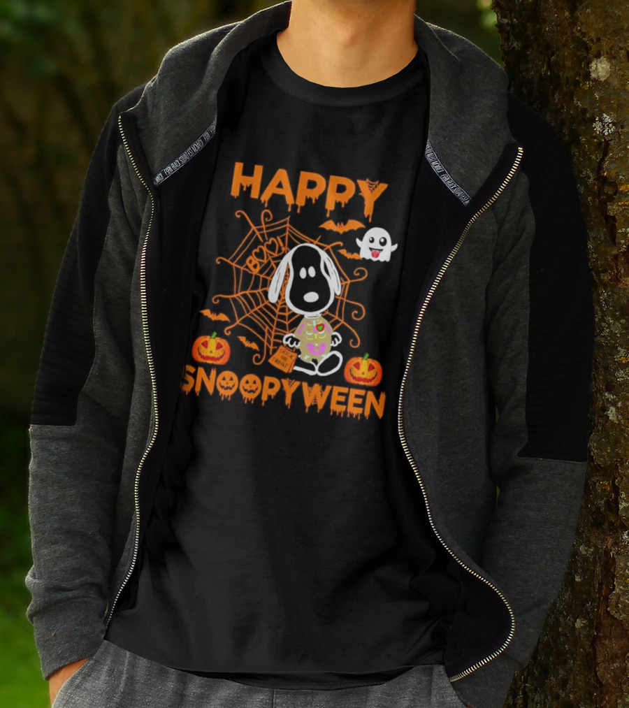 Happy Snoopyween Trick Or Treat Spooky Ghosts Pumpkins And Spider Webs T-Shirt