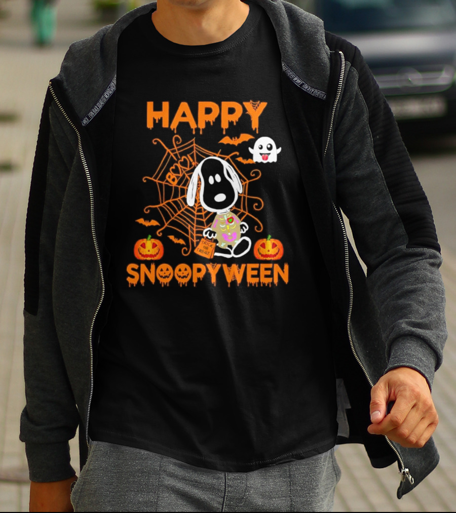 Happy Snoopyween Trick Or Treat Spooky Ghosts Pumpkins And Spider Webs T-Shirt